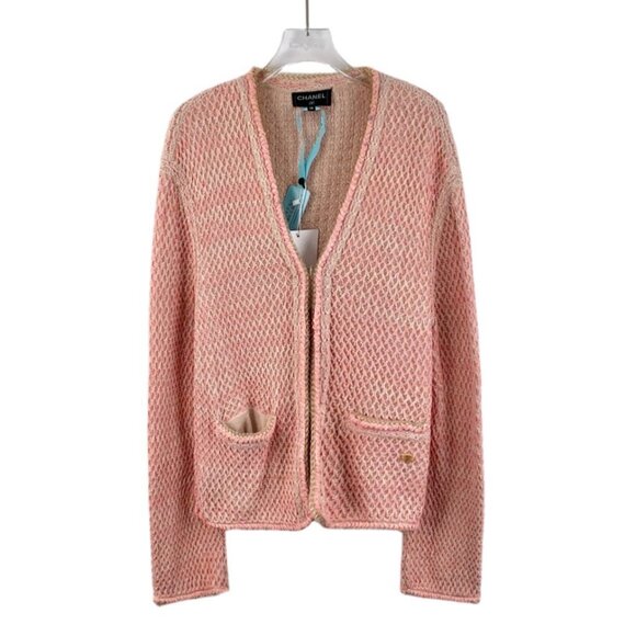 Chanel Pink mulberry silk V-neck long-sleeve knitted cardigan